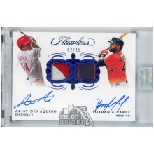 Yordan Alvarez, Aristides Aquino 2020 Panini Flawless Blue Dual Autograph Card #DSP-AA 2/15