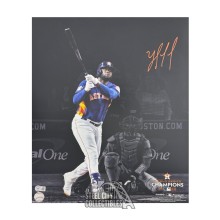 Yordan Alvarez Autographed Houston 16x20 Baseball Photo - BAS (Vertical, Dark Background)