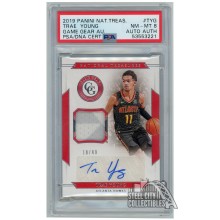 Trae Young 2019-20 Panini National Treasures Game Gear Patch Autograph Card #GGA-TYG 18/49 PSA 8 Authentic