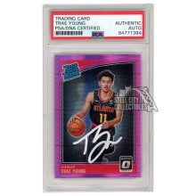 Trae Young 2018-19 Panini Donruss Optic Rated Rookie Hyper Pink Autograph RC Card #198 PSA/DNA (White)