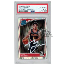 Trae Young 2018-19 Panini Donruss Optic Rated Rookie Shock Autograph RC Card #198 PSA/DNA (White)