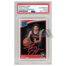 Trae Young 2018-19 Panini Donruss Optic Rated Rookie Autograph RC Card #198 PSA/DNA (Red)