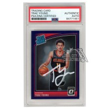 Trae Young 2018-19 Panini Donruss Optic Rated Rookie Purple Autograph RC Card #198 PSA/DNA (White)