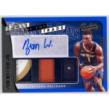 Zion Williamson 2019-20 Panini Absolute Blue Rookie Triple Relic Autograph Card 06/10