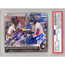 Ronald Acuna Vladimir Guerrero Jr 2021 Topps Now Auto Card Jsy # 267- PSA/DNA