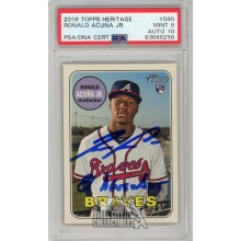 Ronald Acuna Jr 2018 Topps Heritage Autograph RC Card "El Abusador" #580 PSA 9 PSA/DNA 10