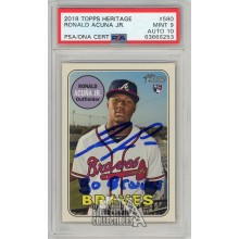 Ronald Acuna Jr 2018 Topps Heritage Autograph RC Card "Go Braves" #580 PSA 9 PSA/DNA 10