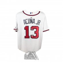 Ronald Acuna Jr 2018 NL ROY Autographed Atlanta Braves Majestic Baseball Jersey - JSA COA