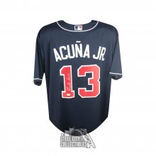 Ronald Acuna Jr Full Name Autographed Atlanta Braves Navy Nike Baseball Jersey - JSA COA