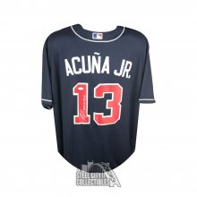 Ronald Acuna Jr 2018 NL ROY Autographed Atlanta Braves Nike Navy Baseball Jersey - JSA COA