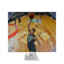 Giannis Antetokounmpo Autographed Milwaukee Bucks 20x24 Canvas Photo - JSA COA (Black Jersey)
