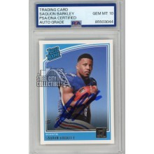 Saquon Barkley 2018 Panini Donruss Rated Rookie Autograph Card #306 PSA/DNA 10