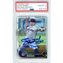 Shane Bieber 2016 1st Bowman Chrome Refractor Autograph "Not Justin" Card #BDC-68 PSA/DNA 10
