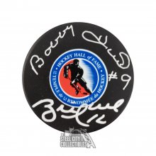 Brett Hull and Bobby Hull Autographed Hockey Hall of Fame Hockey Puck - BAS COA