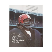 Jim Brown (in jacket) Autographed Cleveland Browns 16x20 Photo - PSA/DNA COA (3 INSC)