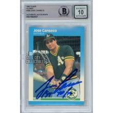 Jose Canseco 1987 Fleer "1st 40/40" Autograph Rookie Card #389 BAS 10