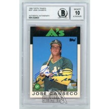 Jose Canseco 86 AL ROY 1986 Topps Traded Autographed Rookie Card #20T - BAS 10