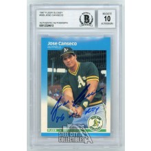 Jose Canseco 86 AL ROY 1987 Fleer Glossy Autographed Rookie Card #389 - BAS 10