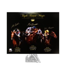 Turcotte, Cruget, Cauthen Autographed Triple Crown Winners 16x20 Photo - JSA COA