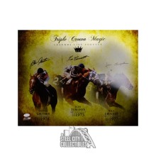 Steve Cauthen, Ron Turcotte, Jean Cruguet Autographed Triple Crown Magic 16x20 Photo - JSA COA
