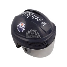 Paul Coffey HOF 04 Autographed Edmonton Oilers Mini Hockey Helmet - BAS COA