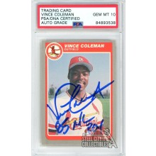 Vince Coleman 1985 Fleer Update "85 NL ROY" Autograph Rookie Card #U-28 PSA/DNA 10