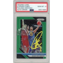 Stephen Curry 2018-19 Panini Prizm Autograph Green Prizm Card #222- PSA/DNA 10 (Yellow)
