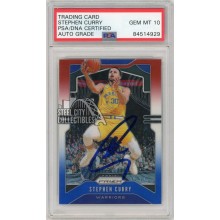 Stephen Curry 2019-20 Panini Prizm Autograph Red/White/Blue Prizm Card #98- PSA/DNA 10