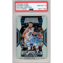 Stephen Curry 2018-19 Panini Prizm Dominance Silver Autograph Card #18- PSA/DNA 10 (Light Blue)