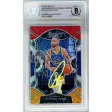 Stephen Curry 2020-21 Panini Select Red White Orange Shimmer Autograph Card #57 BAS (Yellow)