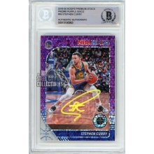 Stephen Curry 2019-20 Panini Hoops Premium Stock Purple Autograph Card #59 BAS (Yellow)