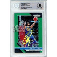 Stephen Curry 2018-19 Panini Prizm Autograph Green Prizm Card #222 BAS (Yellow)