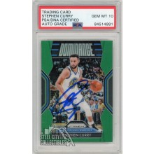 Stephen Curry 2018-19 Panini Prizm Autograph Dominance Green #18- PSA/DNA 10
