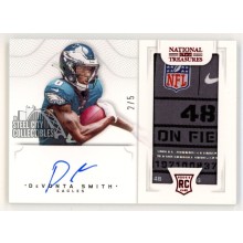 DeVonta Smith 2021 Panini National Treasures Autograph Rookie Tag Patch Card 2/5
