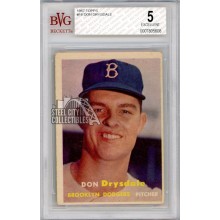 Don Drysdale 1957 Topps Rookie Card #18 BVG 5 Excellent