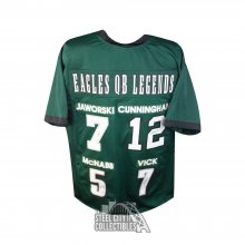 Jaworski Cunningham Vick McNabb Autographed Custom Green Football Jersey - JSA COA