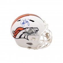 John Elway Autographed Denver Broncos Flat White Replica Full-Size Football Helmet - BAS COA
