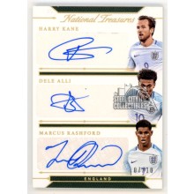Kane/Alli/Rashford 2018 England National Treasures Autograph Card 07/10