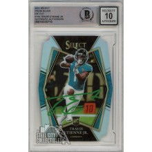 Travis Etienne Jr 2021 Panini Select Premier Level Silver Die Cut Autograph Rookie Card #154 BAS 10 (Green)