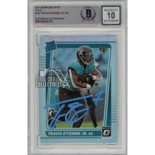 Travis Etienne 2021 Panini Optic Holo Autograph Rookie Card #214 BAS 10 (Blue)