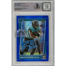 Travis Etienne 2021 Panini Optic Blue Hyper Autograph Rookie Card #214 BAS 10 (Blue)