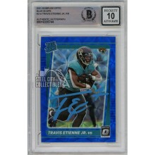Travis Etienne Jr 2021 Panini Donruss Optic Blue Scope Autograph Rookie Card #214 BAS 10 (Light Blue)