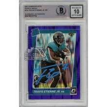 Travis Etienne Jr 2021 Panini Donruss Optic Purple Shock Autograph Rookie Card #214 BAS 10 (Light Blue)