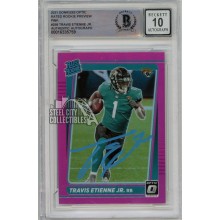 Travis Etienne Jr 2021 Panini Donruss Optic Pink Autograph Rookie Card #214 BAS 10 (Light Blue)