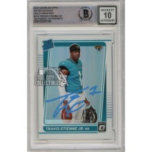 Travis Etienne 2021 Panini Optic Holo Variation Autograph Rookie Card #214 BAS 10 (Blue)