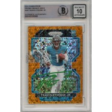 Travis Etienne 2021 Panini Prizm Orange Disco Autograph Rookie Card #344 BAS 10 (Green)