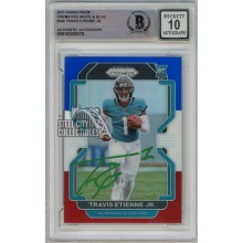 Travis Etienne Jr 2021 Panini Prizm Red White Blue Autograph Rookie Card #344 BAS 10 (Green)