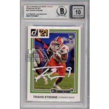 Travis Etienne 2021 Panini Donruss Retro Autograph Rookie Card #42 BAS 10 (White)