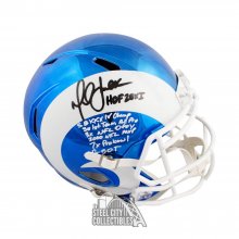 Marshall Faulk Autographed Rams Chrome Full-Size Football Helmet - JSA 7 Inscrip