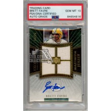 Brett Favre 2006 Upper Deck Exquisite Autograph Quad Jersey Card 18/35 PSA/DNA 10